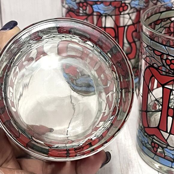 Set of 4 Vintage Cera Merry Christmas Double Old Fashioned Tiffany Stained Glass - Picture 7 of 10